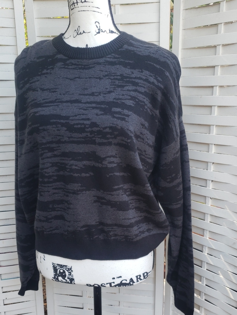 Prana Black and Charcoal Patterned Crewneck Sweater New Size M